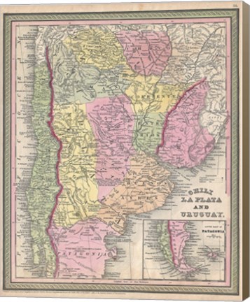 Framed 1853 Mitchell Map of Argentina Print