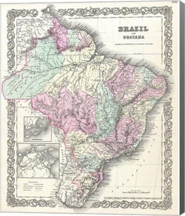 Framed 1855 Colton Map of Brazil And Guyana Print