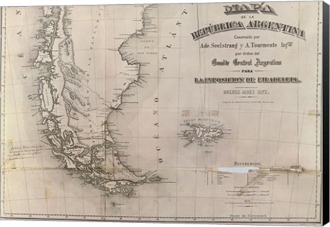 Framed Mapa de la Republica Argentina 1875 Print