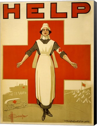 Framed Help, Red Cross Nurse Print