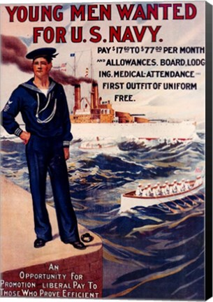 Framed Navy Recruiting Poster, 1909 Print