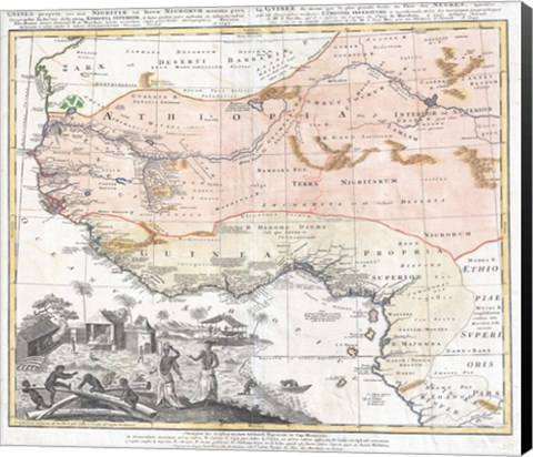 Framed 1743 Homann Heirs Map of West Africa Print