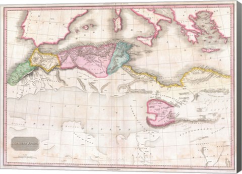 Framed 1818 Pinkerton Map of Northern Africa and the Mediterranean Print