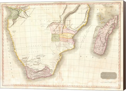 Framed 1818 Pinkerton Map of Southern Africa Print