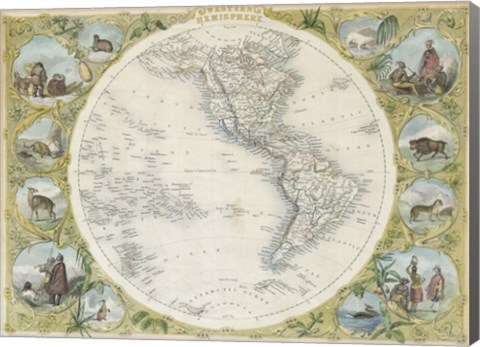 Framed 1850 Tallis Map of the Western Hemisphere Print