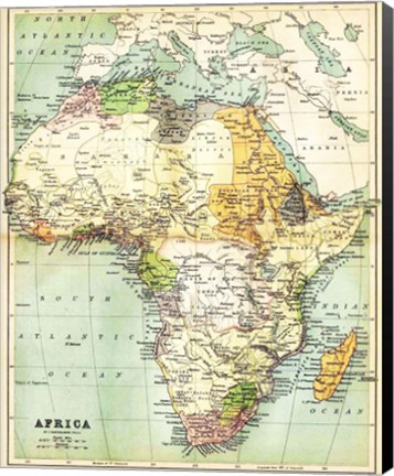 Framed Map of Africa 1885 Print