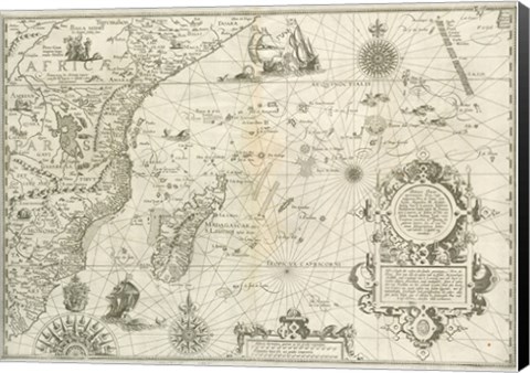 Framed East Africa and the Indian Ocean 1596, Arnold Florent van Langren Print