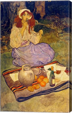Framed Elizabeth Shippen Green, Miguela, kneeling still, put it to her lip, 1906 Print