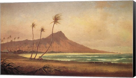 Framed Gideon Jacques Denny - &#39;Waikiki Beach&#39;, oil on canvas, 1868 Print