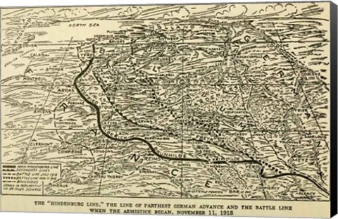 Framed Hindenburg Line Map SGW Vol. VIII Print