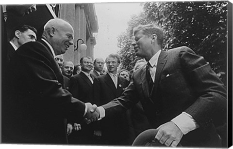 Framed JFK Khrushchev Handshake 1961 Print