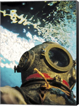 Framed Close-up of a divers helmet under water Print