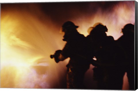 Framed Firefighters extinguishing a fire Print