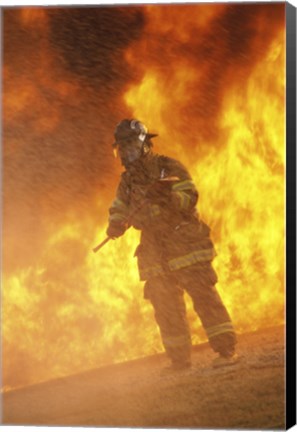 Framed Firefighter holding an axe Print