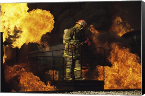 Framed Side profile of a firefighter holding an axe Print