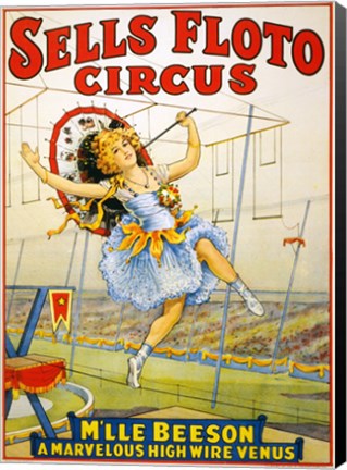 Framed Floto Circus Presents M&#39;lle Beeson, a marvelous high wire Venus, Performance Poster,1921 Print