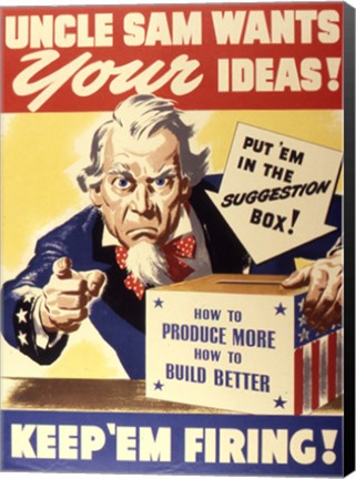 Framed Uncle Sam Wants Your Ideas Keep &#39;Em Firing Print