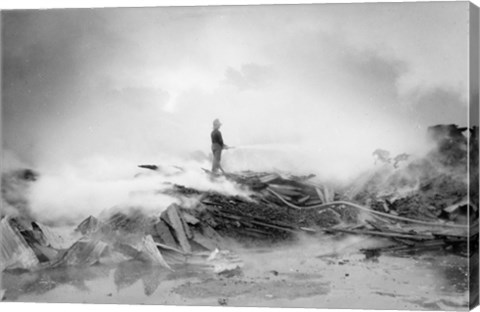 Framed Fireman Putting Out Fire Print