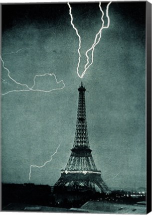 Framed Lightning Striking the Eiffel Tower Print