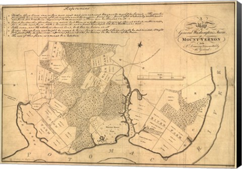 Framed Map of Mt Vernon made by Washington Print