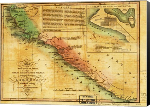 Framed Map of West Coast of Africa 1830 Print