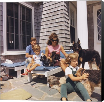 Framed Photograph of Kennedy Family with Dogs During a Weekend at Hyannisport Print