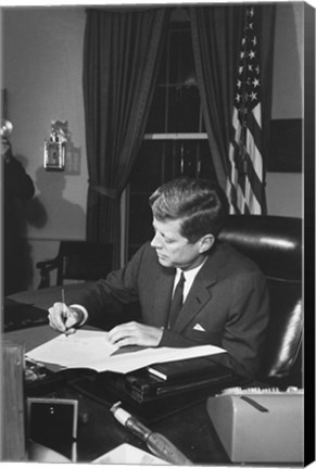 Framed Proclamation Signing, Cuba Quarantine. President Kennedy. White House, Oval Office Print