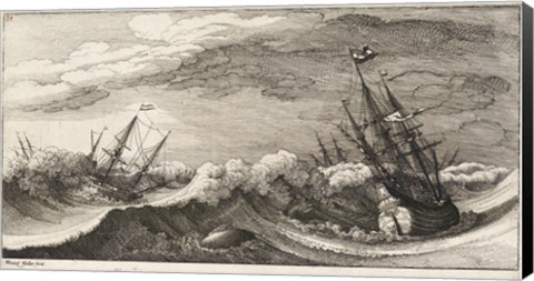 Framed Wenceslas Hollar - The whale and the three-masted ship Print