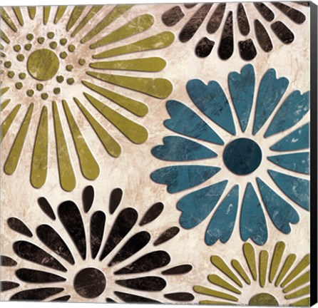 Framed Stencil Flowers I - mini Print