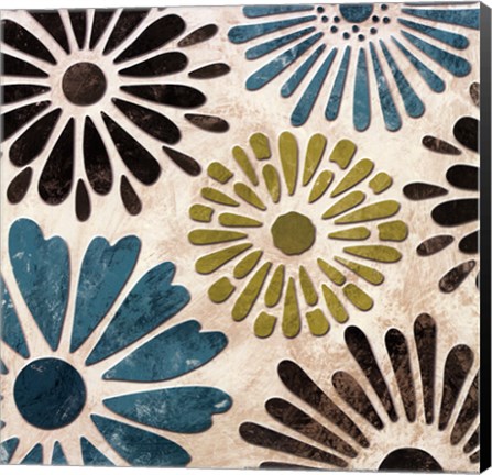 Framed Stencil Flowers II - mini Print