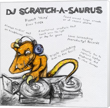 Framed DJ Scratch-A-Saurus Print