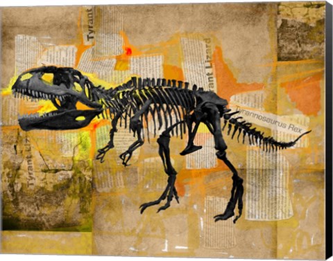 Framed T Rex Skeleton Collage Print
