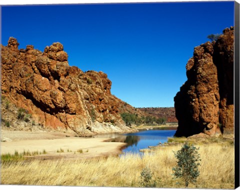 Framed Lake surrounded by rocks, Glen Helen Gorge, Northern Territory, Australia Print