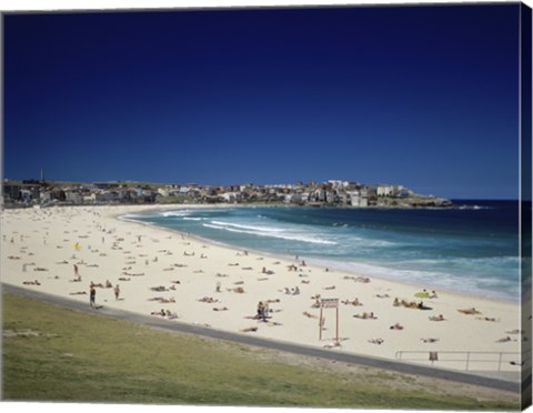 Framed High angle view of tourists on the beach, Bondi Beach, Sydney, New South Wales, Australia Print