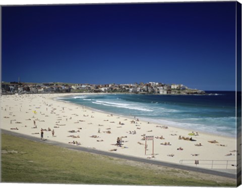 Framed High angle view of tourists on the beach, Bondi Beach, Sydney, New South Wales, Australia Print