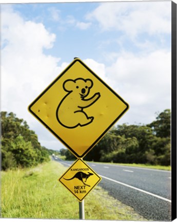 Framed Close-up of animal crossing sign on a roadside, Australia Print