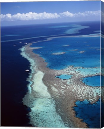 Framed Aerial view of a coastline, Hardy Reef, Great Barrier Reef, Whitsunday Island, Australia Print