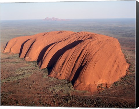 Framed Aerial view of a rock formation on a landscape, Ayers Rock, Uluru-Kata Tjuta National Park, Australia Print