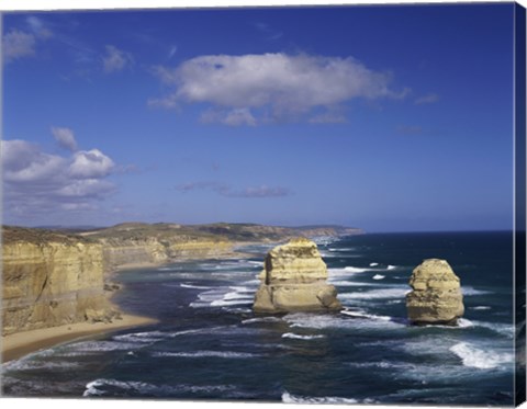 Framed High angle view of rock formations in the ocean, Gibson Beach, Port Campbell National Park, Australia Print