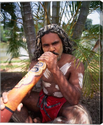 Framed Pamagirri aborigine playing a didgeridoo, Australia Print