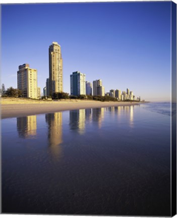 Framed Reflection of buildings in water, Surfers Paradise, Queensland, Australia Print