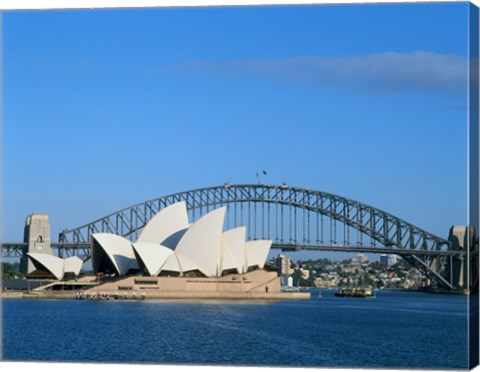 Framed Opera house on the waterfront, Sydney Opera House, Sydney Harbor Bridge, Sydney, Australia Print