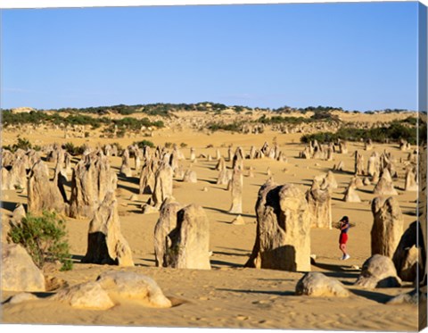 Framed Rock formations in the desert, The Pinnacles Desert, Nambung National Park, Australia Print