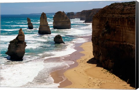 Framed High angle view of rocks on the beach, Twelve Apostles, Port Campbell National Park, Victoria, Australia Print