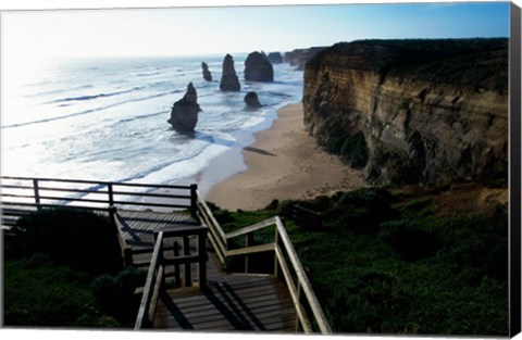 Framed High angle view of rocks on the beach, Twelve Apostles, Port Campbell National Park, Victoria, Australia Print