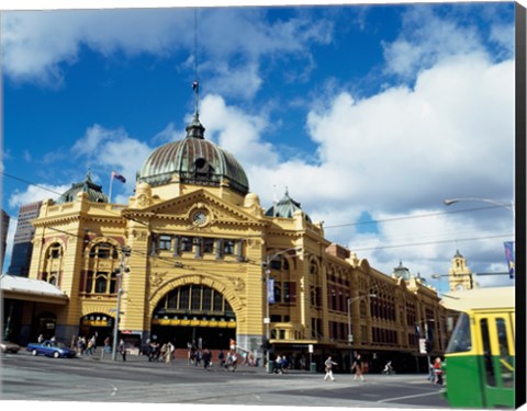 Framed Facade of a railroad station, Flinders Street Station, Melbourne, Victoria, Australia Print