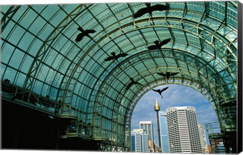 Framed Low angle view of sculptures of birds in a shopping mall Print