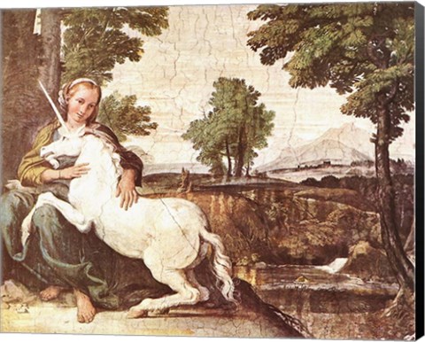 Framed Domenichino Unicorn Pal Farnese Print