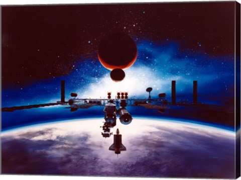 Framed Artist&#39;s Conception of Space Station Freedom Print