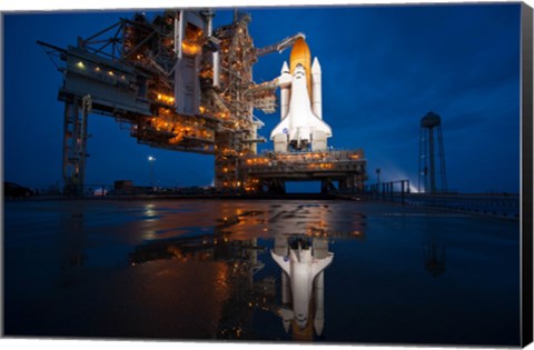 Framed Brightly Lit Atlantis STS-135 on Launch Pad Print